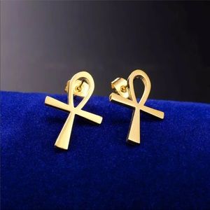 New 18k gold Ankh stud earring for women men